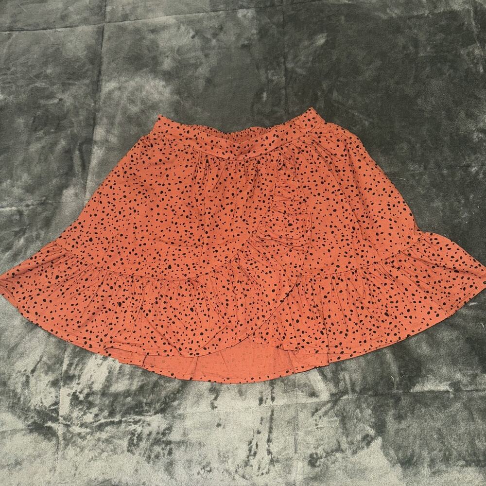 H&M Flounce Skirt with Frill Girl 16/18 Brick Red Polka Dot Cotton Elastic Waist